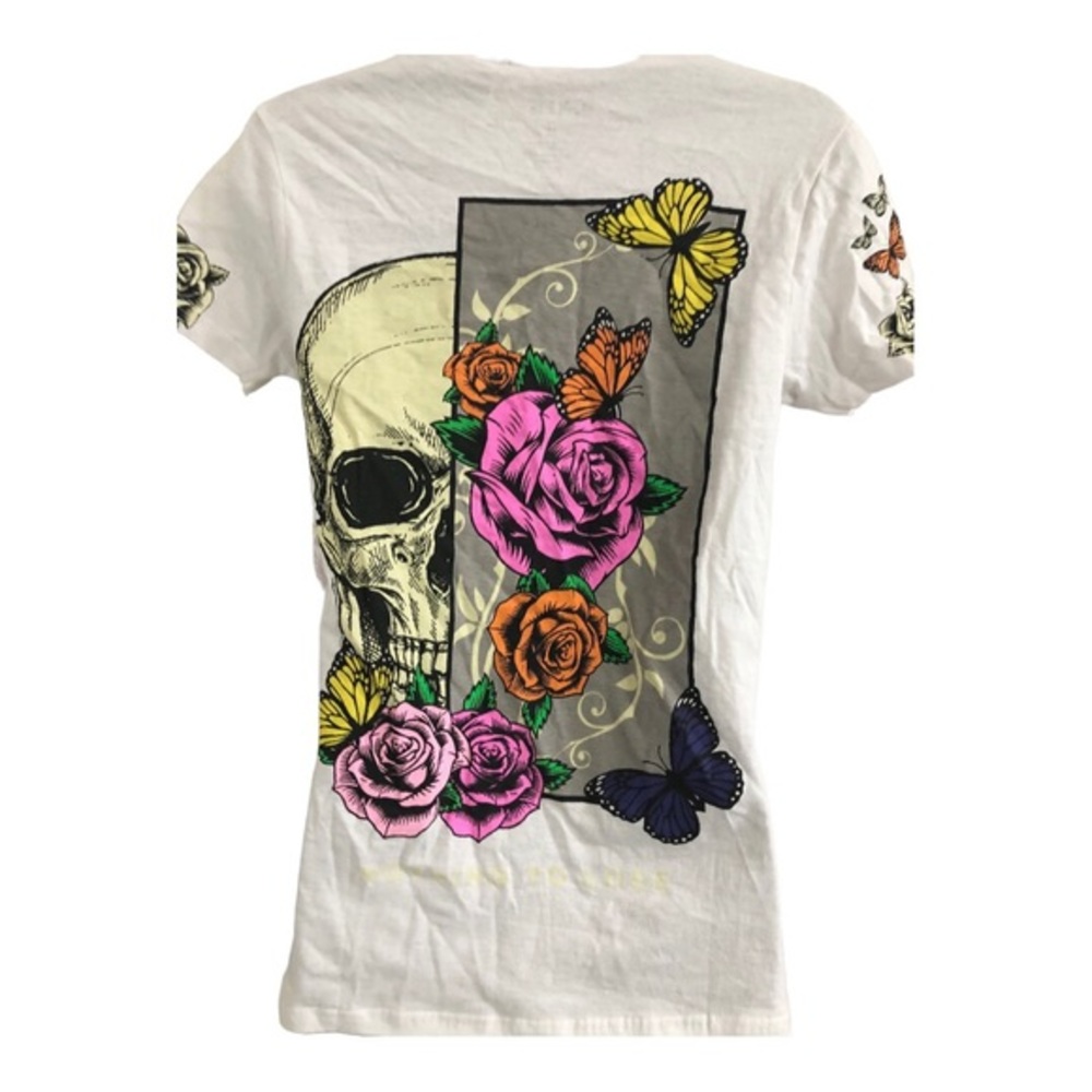 White butterfly floral skull Roses graphic‎ print t-shirt size small brand new - Picture 4 of 15
